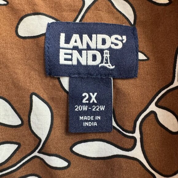 Lands End Tunic Top Shirt 2X Oversized Brown Floral Button Up Long Sleeve Cotton - Picture 5 of 7